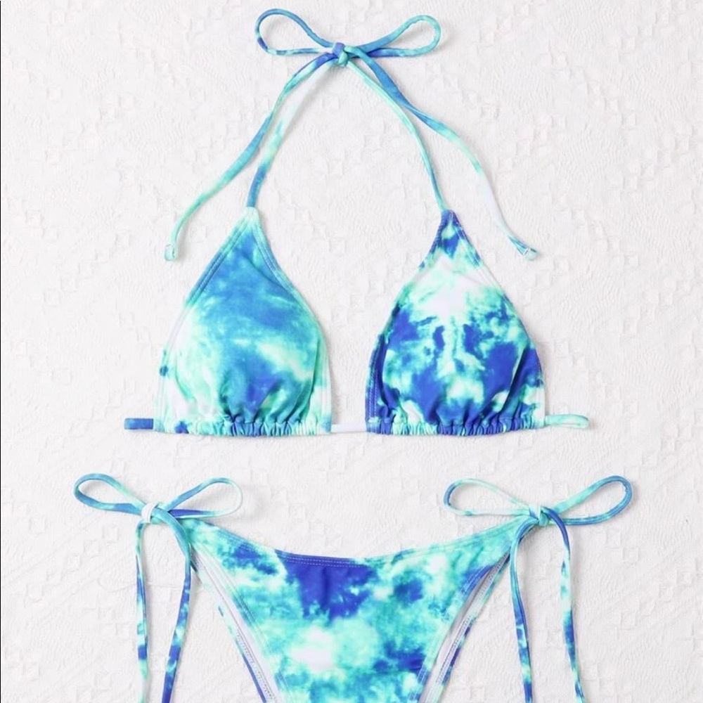SHEIN triangle halter tie-dye bikini with tie sides